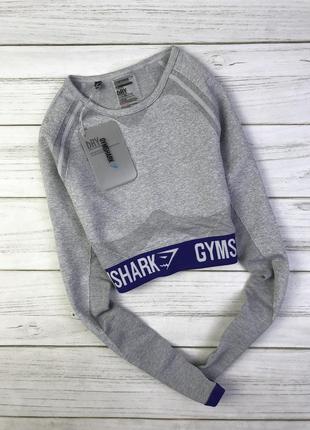 Спортивный кроп-топ gymshark flex light grey/indigo3 фото