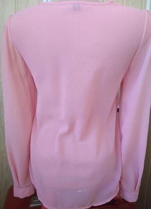 Нежная полупрозрачная розовая блуза на молнии /s/рубашка с длинным рукавом5 фото