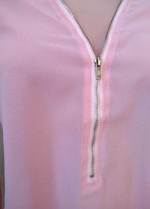 Нежная полупрозрачная розовая блуза на молнии /s/рубашка с длинным рукавом6 фото