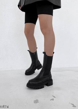 Зимові шкіряні масивні черевики натуральна шкіра з теплим хутром зима ботінки зимні зимние ботинки сапоги челси кожа кожаные с мехом9 фото