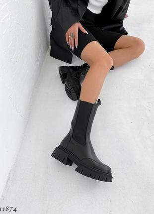 Зимові шкіряні масивні черевики натуральна шкіра з теплим хутром зима ботінки зимні зимние ботинки сапоги челси кожа кожаные с мехом7 фото