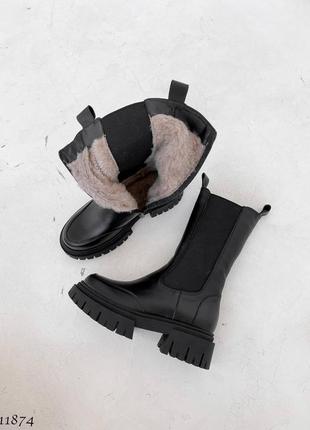 Зимові шкіряні масивні черевики натуральна шкіра з теплим хутром зима ботінки зимні зимние ботинки сапоги челси кожа кожаные с мехом3 фото
