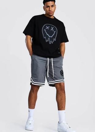 Серые мужские длинные шорты спортивные с белыми полосками баскетбольные шорты бриджи стрейч батал бо