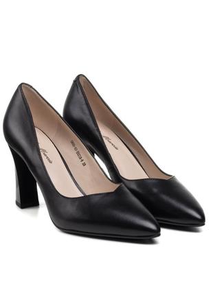 Туфли женские черные кожаные на каблуке 1958т2 фото