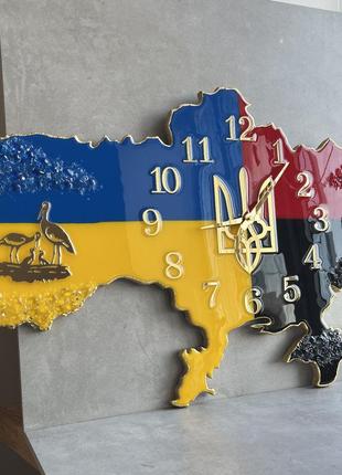 Годинник настінний з епоксидної смоли "карта україни" 40x25 см