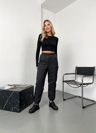 Теплі утеплені штани з плащівки на флісі лижні штани чорні