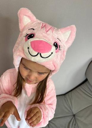 Детский кигуруми розовый котик, пижама для малышей3 фото