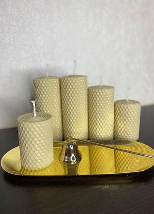 Набор крафтовых свечей молочного цвета из натуральной медовой вощины ручной работы