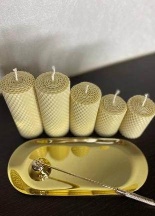 Набір свічок крафтових молочного кольору з натуральної медової вощини ручної роботи2 фото