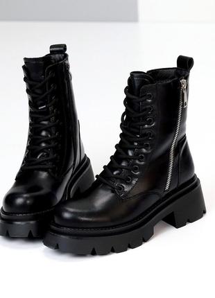 Зимові шкіряні черевики натуральна шкіра берці з хутром колір чорний зимні ботінки зимние кожаные ботинки с мехом цвет черный9 фото