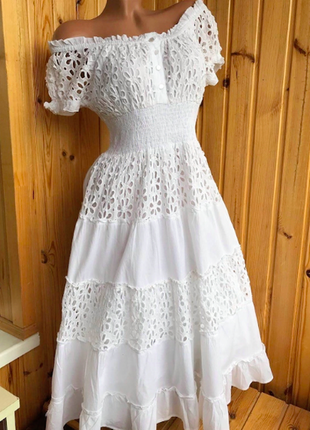 Белое платье-сарафан по плечам из хлопка indiano, fresh-cotton 646 f,  m l xl 2xl9 фото