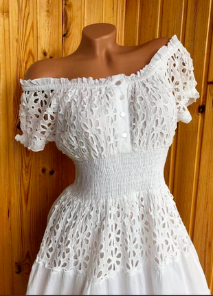 Белое платье-сарафан по плечам из хлопка indiano, fresh-cotton 646 f,  m l xl 2xl4 фото