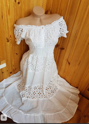 Белоснежное платье-сарафан по плечам из хлопка  fresh-cotton  646 f,s m l xl 2xl9 фото