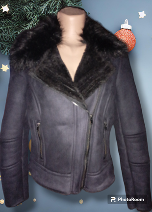 Женская куртка дубленка косуха черного цвета