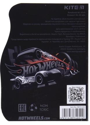 Блокнот із фігурною вирубкою kite hot wheels hw19-223, а6, 60 аркушів, клітинка2 фото