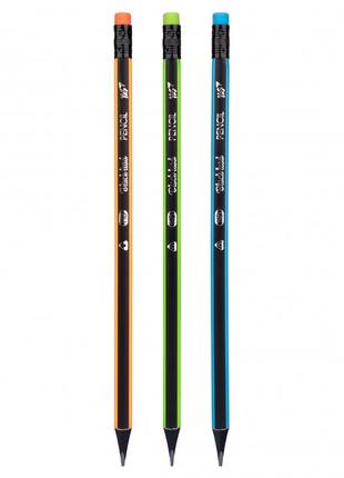 Олівець чорнографітний yes neon stripes трикутний з гумкою 2805941 фото