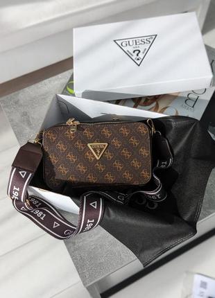 Стильная коричневая женская сумка кросс-боди прямоугольная сумка на плечо фирменная сумка на каждый день сумка guess сумка с лого2 фото