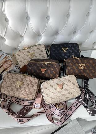 Стильная коричневая женская сумка кросс-боди прямоугольная сумка на плечо фирменная сумка на каждый день сумка guess сумка с лого9 фото
