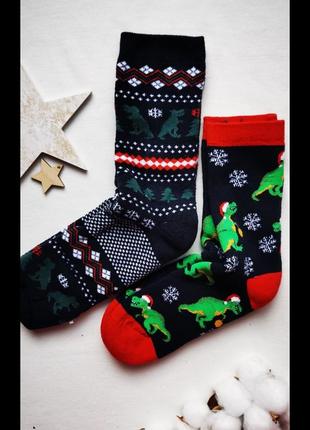 Теплі  новорічні носки з динозаврами2 фото
