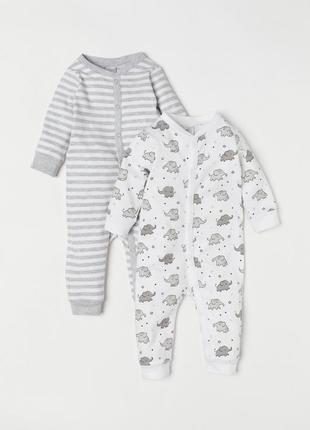 Комбинезон-слип набор 2 шт. для мальчика h&m 0694046-001 056 см (1-2 months) белый, серый