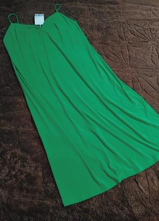 Зеленое миди платье zara с бумажной биркой7 фото