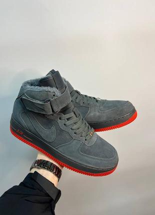 Мужские зимние замшевые кроссовки на меху ❄️ nike air force 1 high silver red