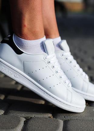 Кроссовки adidas stan smith кожаные белый цвет черный задник (весна-лето-осень)😍