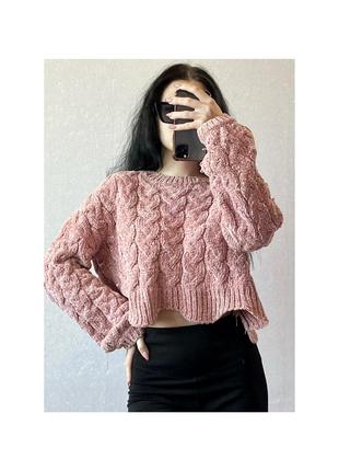 Актуальний светр, вкорочений, велюровий; стильний, модний, базовий