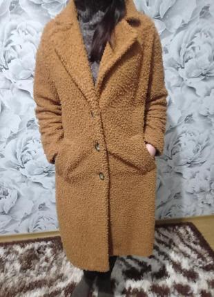 Модное пальто тедди, цвет camel