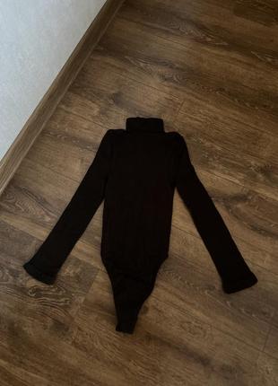 Стильні коричневі в смужку жіноче боді з довгим рукавом і високим коміром тканина рубчик9 фото