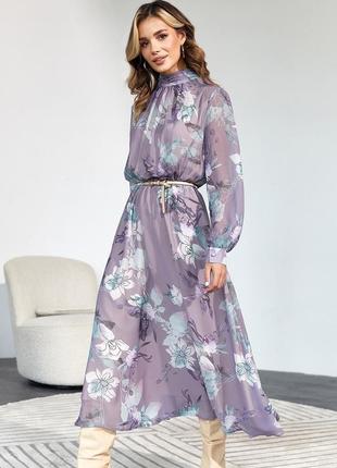 Шикарна бузкова довга шифонова сукня3 фото