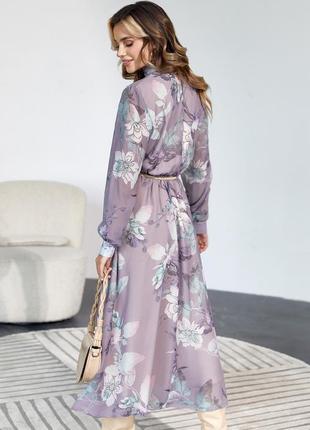 Шикарна бузкова довга шифонова сукня5 фото