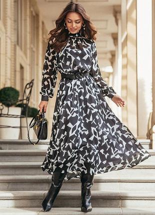 50 52 шикарна чорно біла довга шифонова сукня