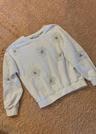 Свитшот джемпер свитер белый в цветы