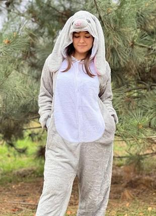 Кигуруми серый заяц с длинными ушами,пижама махровая для взрослого xl1 фото