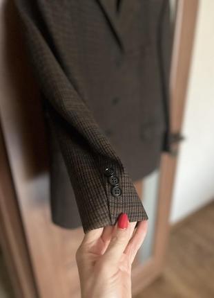 Стильный теплый твидовый шерстяной пиджак в клетку размер л гусиная лапка винтажный стиль2 фото