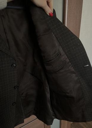 Стильный теплый твидовый шерстяной пиджак в клетку размер л гусиная лапка винтажный стиль6 фото