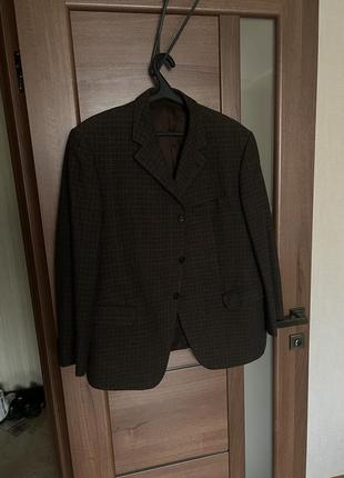 Стильный теплый твидовый шерстяной пиджак в клетку размер л гусиная лапка винтажный стиль3 фото