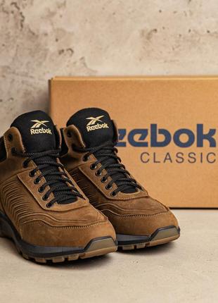 Мужские зимние кожаные ботинки reebok classic olive9 фото