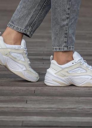 Жіночі шкіряні кросівки nike m2k tekno (monarch) white beige / кроссовки женские кожаные найк текно бежевые с белым5 фото