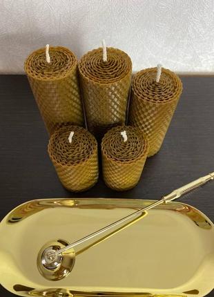 Набір свічок крафтових коричневого кольору з натуральної медової вощини ручної роботи3 фото