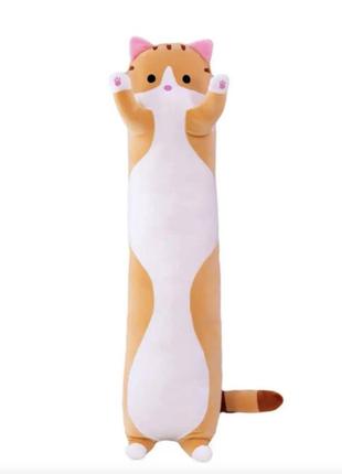М'яка іграшка подушка довгий кіт батон антистрес рижий 110см2 фото