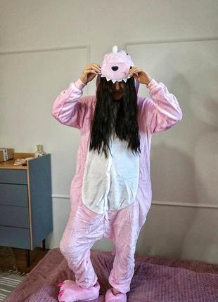 Кигуруми динозавр розовый, пижама для взрослых s1 фото