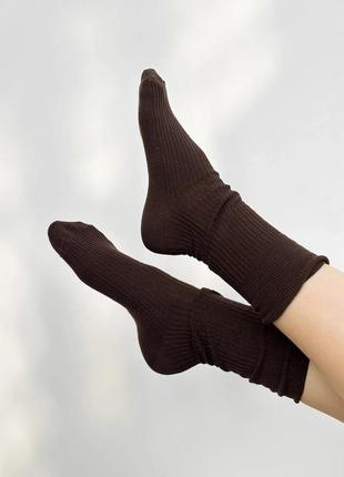 Базовые носки в рубчик, шоколадные носки, высокие носки гетры размер: 36-40