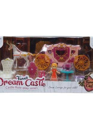 Ігровий набір з каретою, конячкою, меблі, фігурка принцеси  "dream castle" (рожевий)