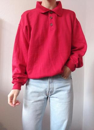 Хлопковый свитшот флис свитер поло джемпер винтаж пуловер реглан лонгсливков кофта поло красный свитер винтаж толстовка худи8 фото