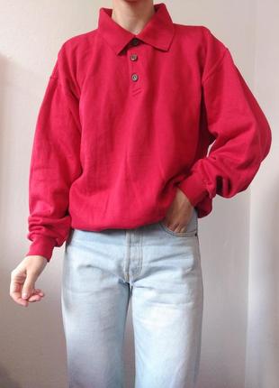 Хлопковый свитшот флис свитер поло джемпер винтаж пуловер реглан лонгсливков кофта поло красный свитер винтаж толстовка худи7 фото