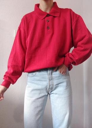 Хлопковый свитшот флис свитер поло джемпер винтаж пуловер реглан лонгсливков кофта поло красный свитер винтаж толстовка худи1 фото
