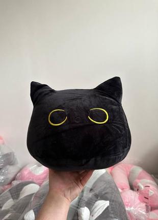 М'яка плюшева іграшка-подушка чорний кіт талісман із серії довгий кіт батон, подушка-обіймашка masyasha колір чорний 55 см
