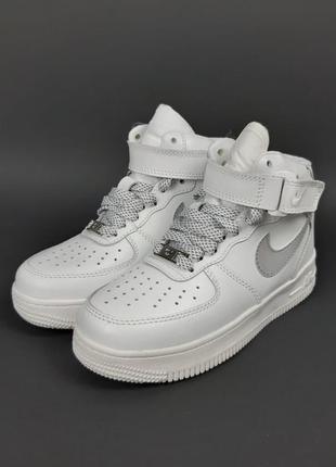 Кроссовки nike air force 1 высокие белые с серым6 фото